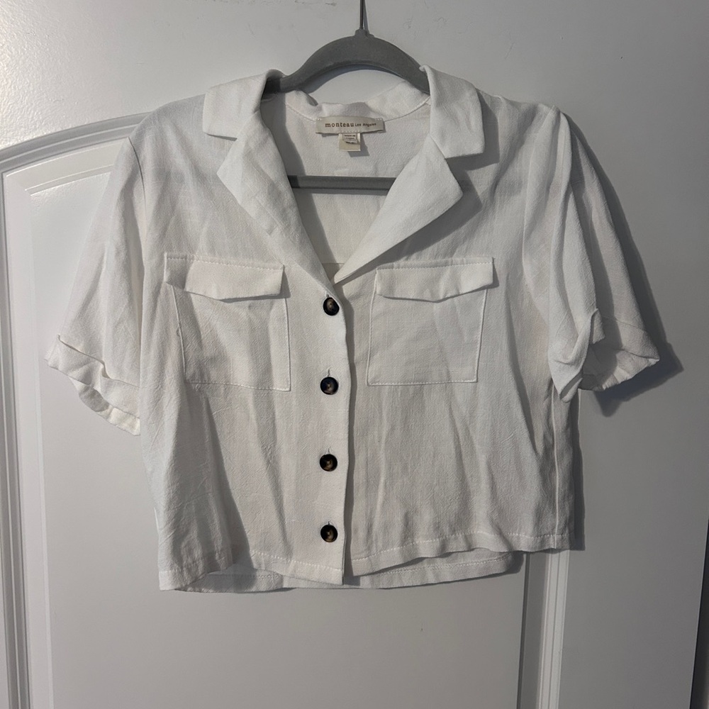 Monteau White Button-Front Crop Top